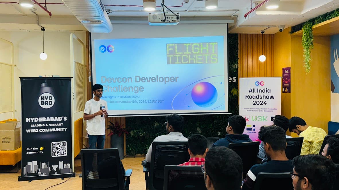 Gathin T speaking at 0G Roadshow - Hyderabad - Devcon Developer Challenge